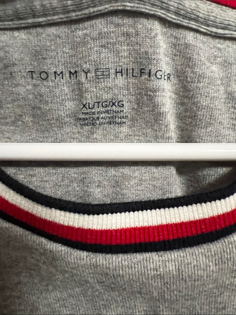 Tommy Hilfiger Grey Crewneck T-Shirt with Red-White-Blue Trim - Picture 3 of 5